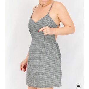Forever‎ 21 Gingham Linen Blend Dress Cut Out Back Sleeveless Mini Y2K Dress M